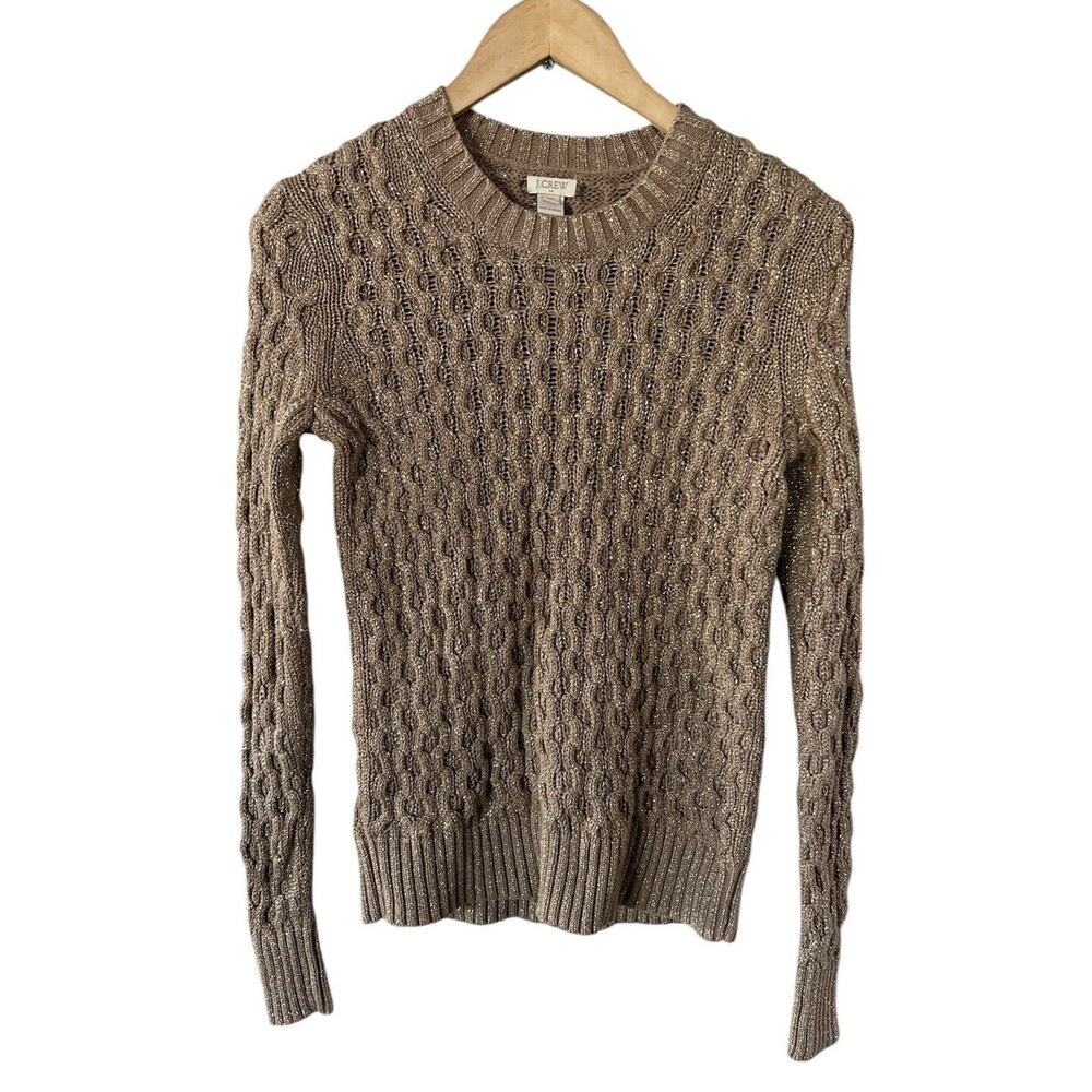 J Crew Beige Gold Basket Weave Crew Neck Sweater XXS